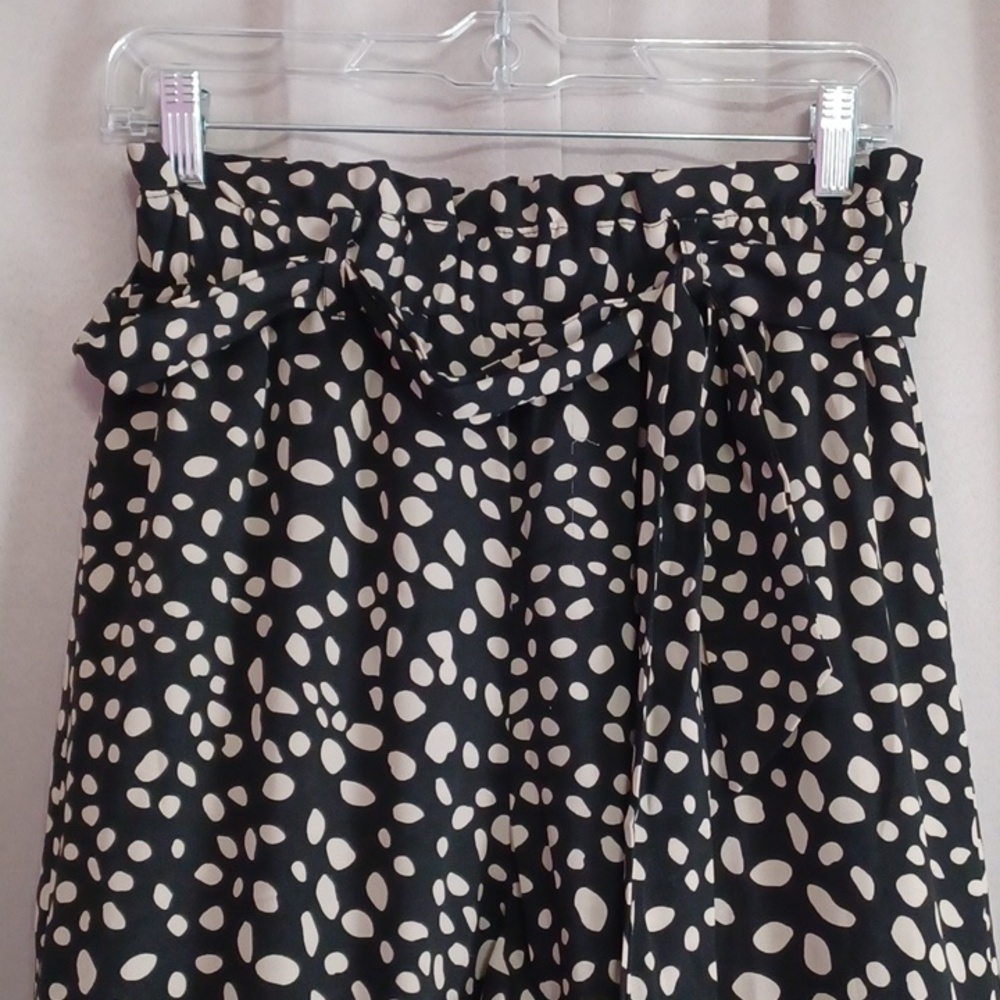 Alya Black And Cream Spotted High Waisted Paperbag Wide Leg Palazzo Pants Size S - Picture 3 of 14